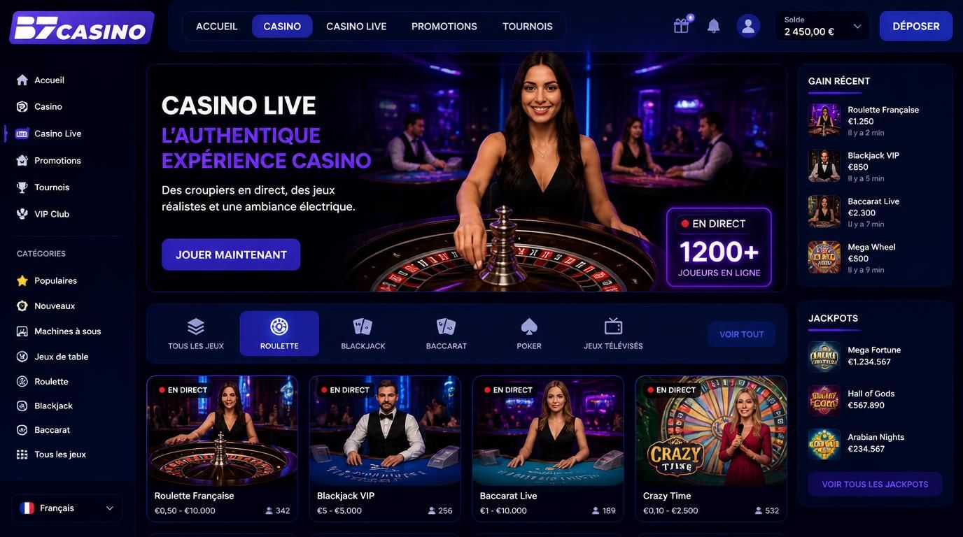 Ambiance live avec croupier et jeux intenses